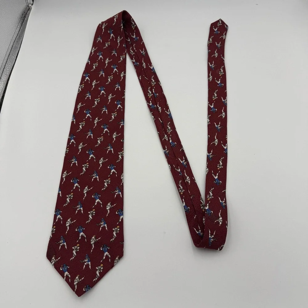 Vintage Resilio Burgundy Sports Tie – Football Players in Action, Made in USA‎